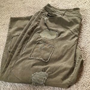 Women's Size 24 Lane Bryant Army/Olive Green Skinny Jeans with Patch Work
